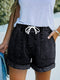Vintage Acid Washed Green Denim Shorts with Drawstring Waist