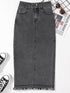 Vintage-Inspired Denim Pencil Skirt with Side Slit