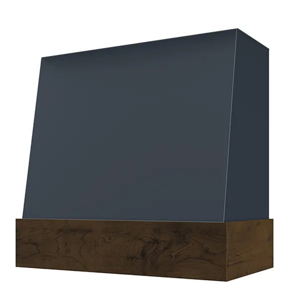 Navy Blue Wood Range Hood With Angled Front and Walnut Band - 30", 36", 42", 48", 54" and 60" Widths Available