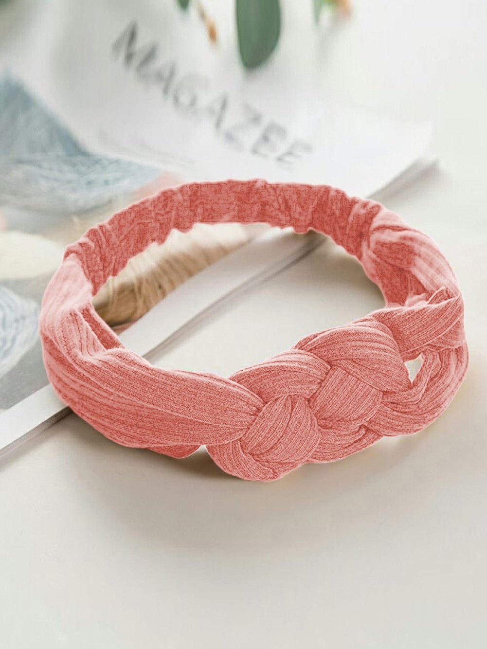 Blush Pink Textured Wide Elastic Headband