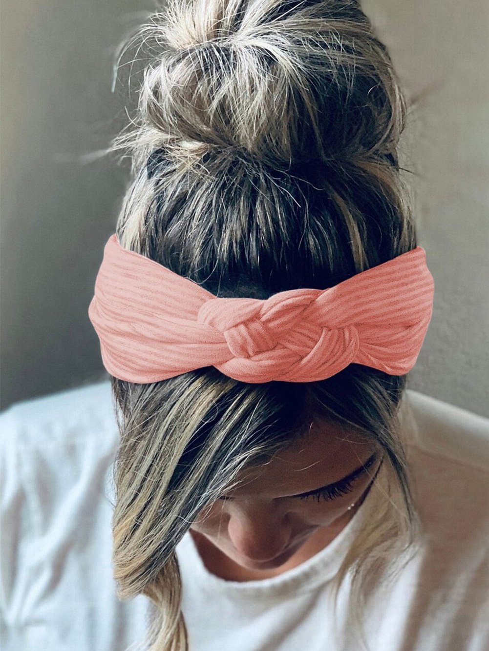Blush Pink Textured Wide Elastic Headband
