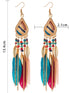 Bohemian Red Beaded Feather Tassel Earrings