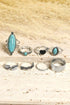 Bohemian Turquoise Rhinestone Ring Collection - Set of 8 Vintage Silver Rings