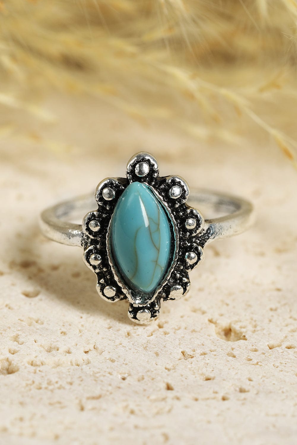 Bohemian Turquoise Rhinestone Ring Collection - Set of 8 Vintage Silver Rings