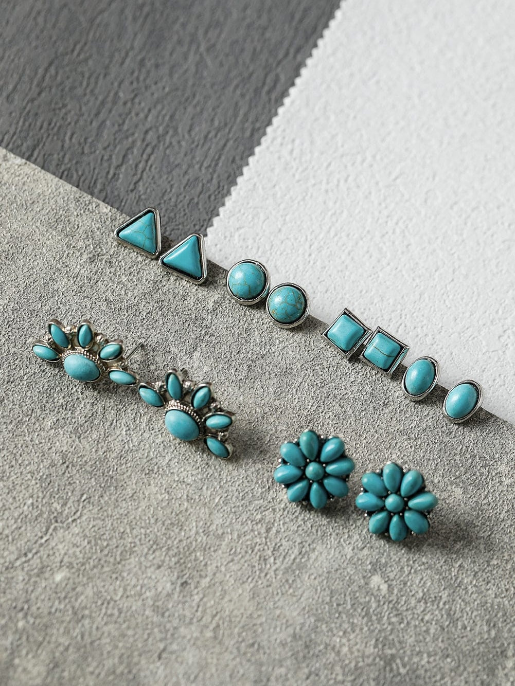 Bohemian Turquoise Vintage Earrings Collection with 6 Pairs