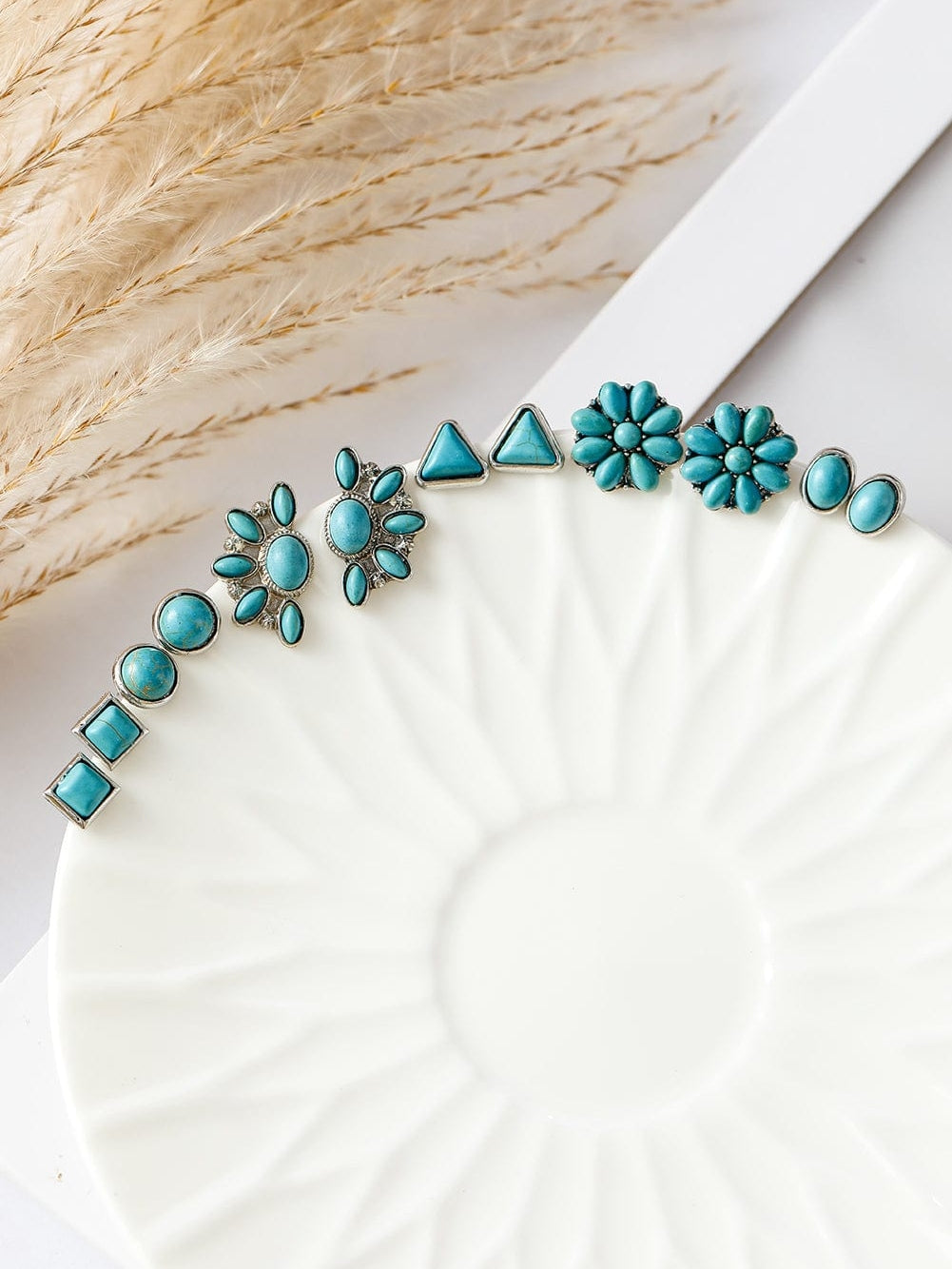 Bohemian Turquoise Vintage Earrings Collection with 6 Pairs