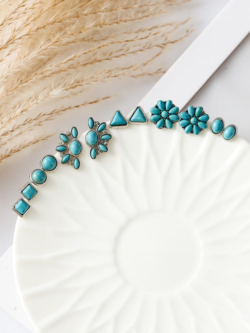 Bohemian Turquoise Vintage Earrings Collection with 6 Pairs