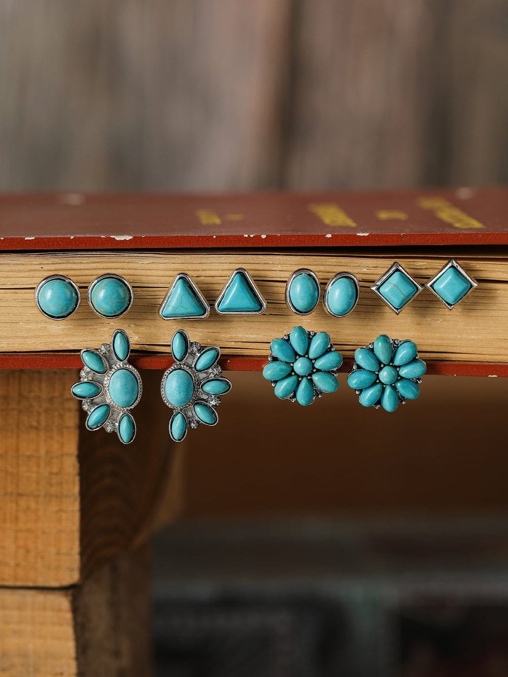Bohemian Turquoise Vintage Earrings Collection with 6 Pairs