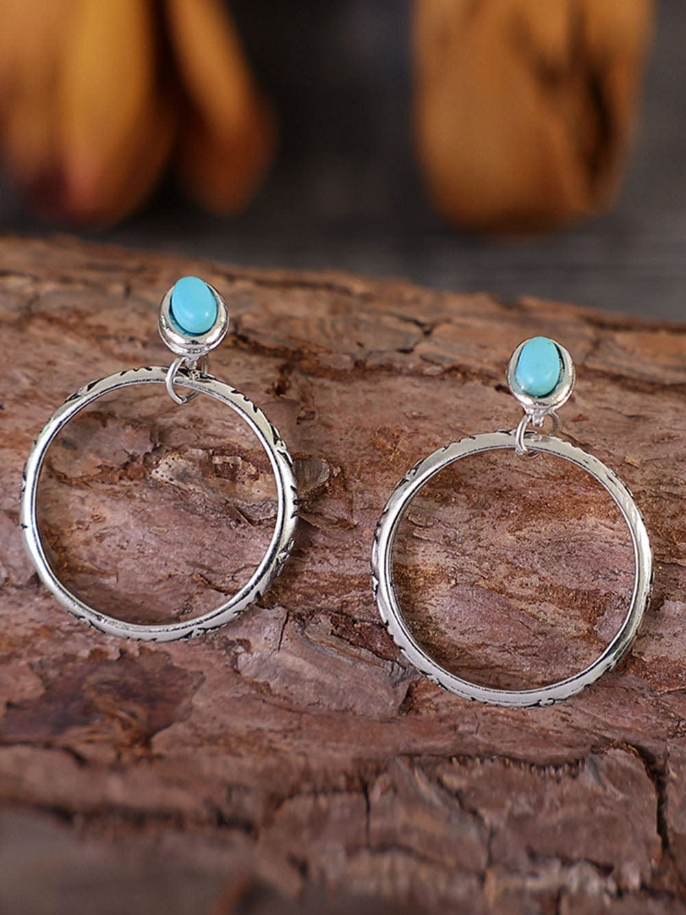 Turquoise Ring Stud Earrings with Bold Western Design