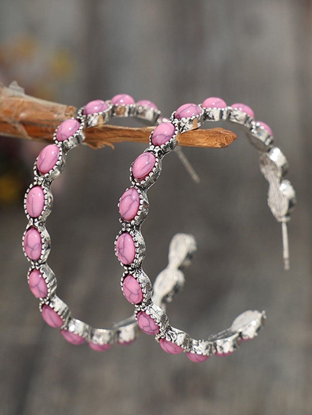 Retro C-shape Earrings with Gemstone Accents