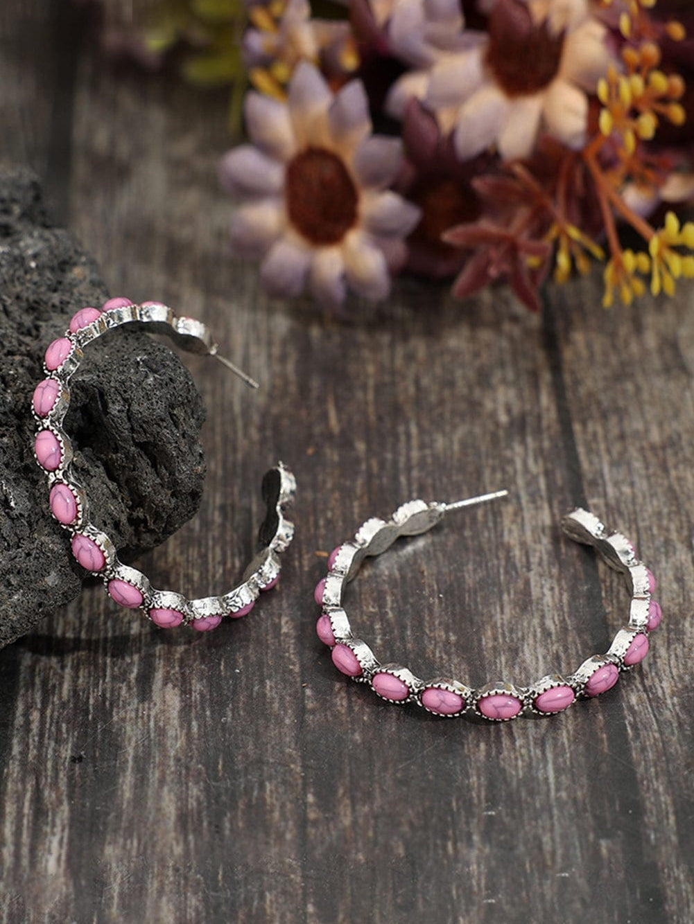 Retro C-shape Earrings with Gemstone Accents