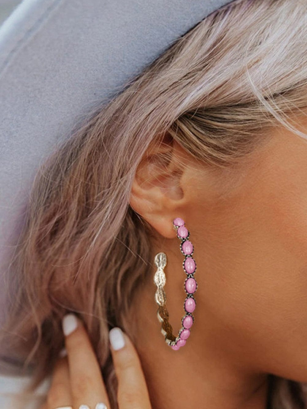 Retro C-shape Earrings with Gemstone Accents