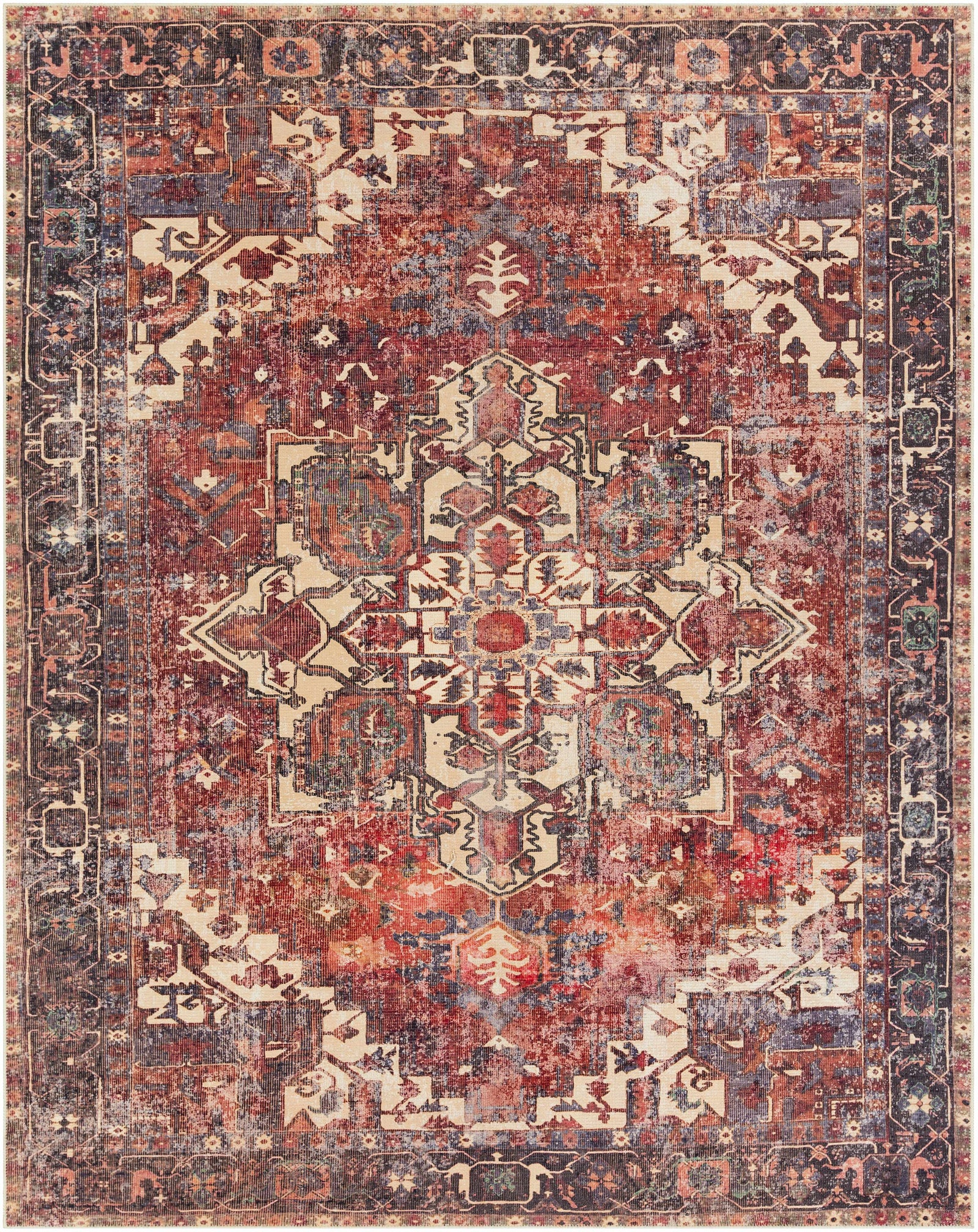 Alfombra lavable de pelo plano vintage Bondville