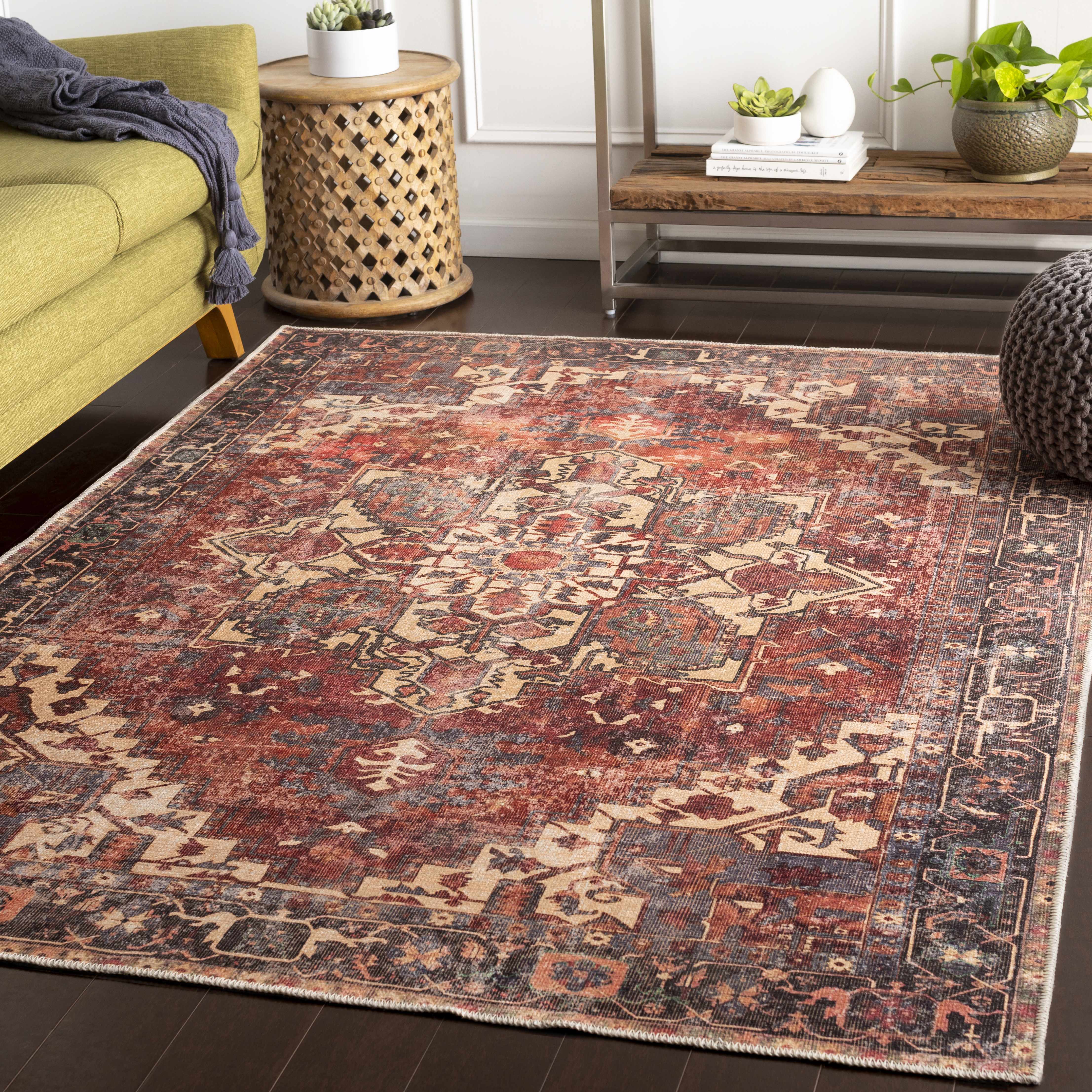 Alfombra lavable de pelo plano vintage Bondville