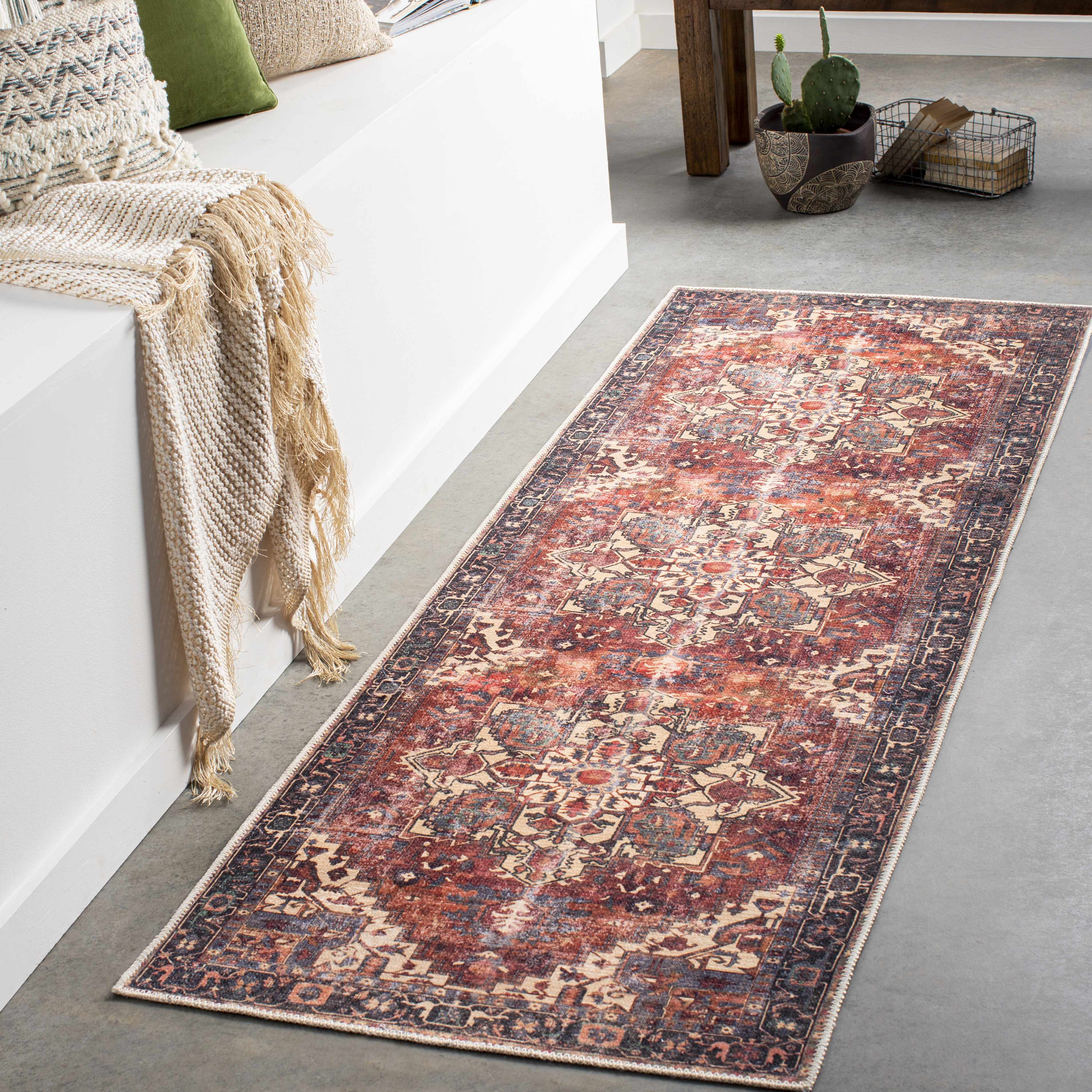 Alfombra lavable de pelo plano vintage Bondville