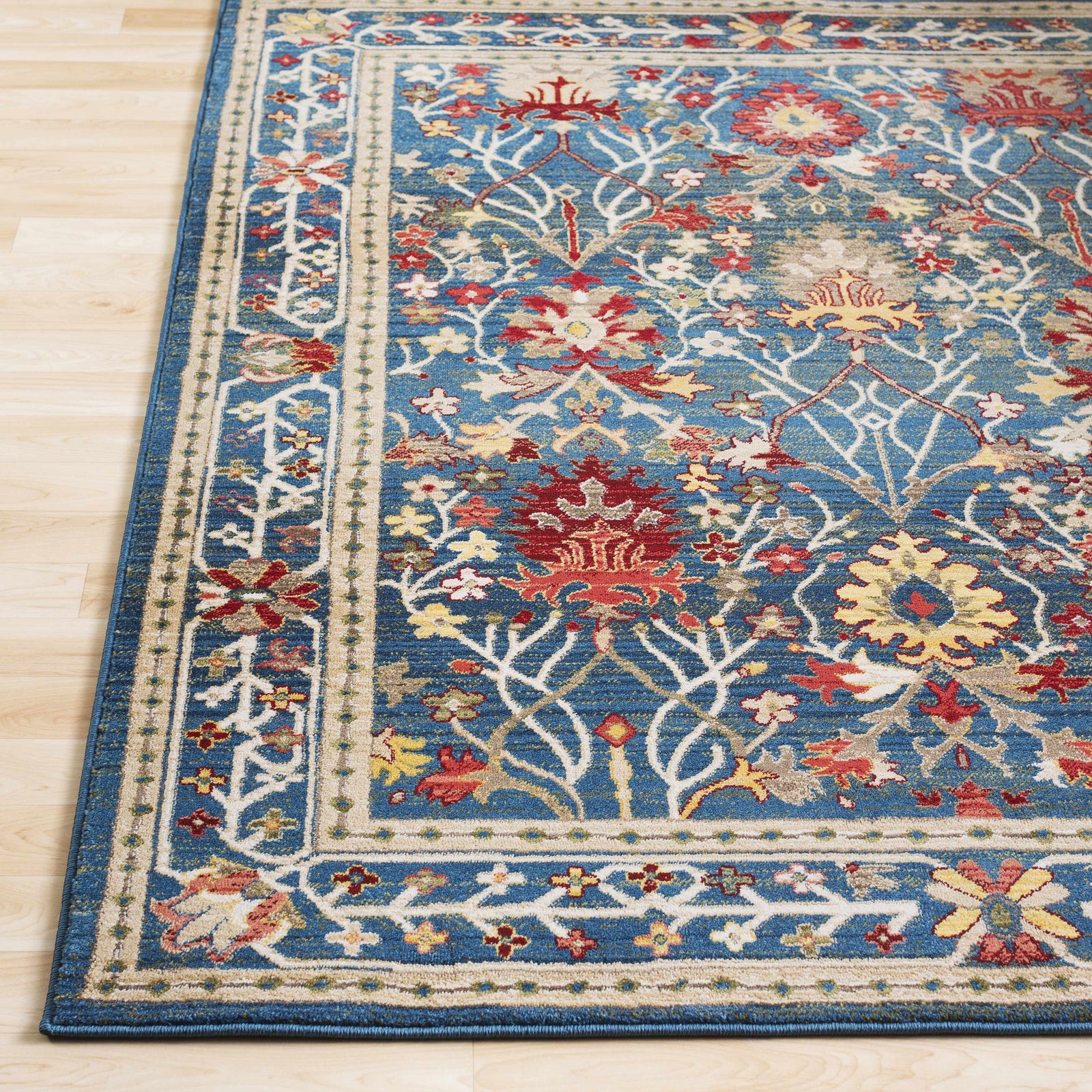 Alfombra de damasco azul marino Neola