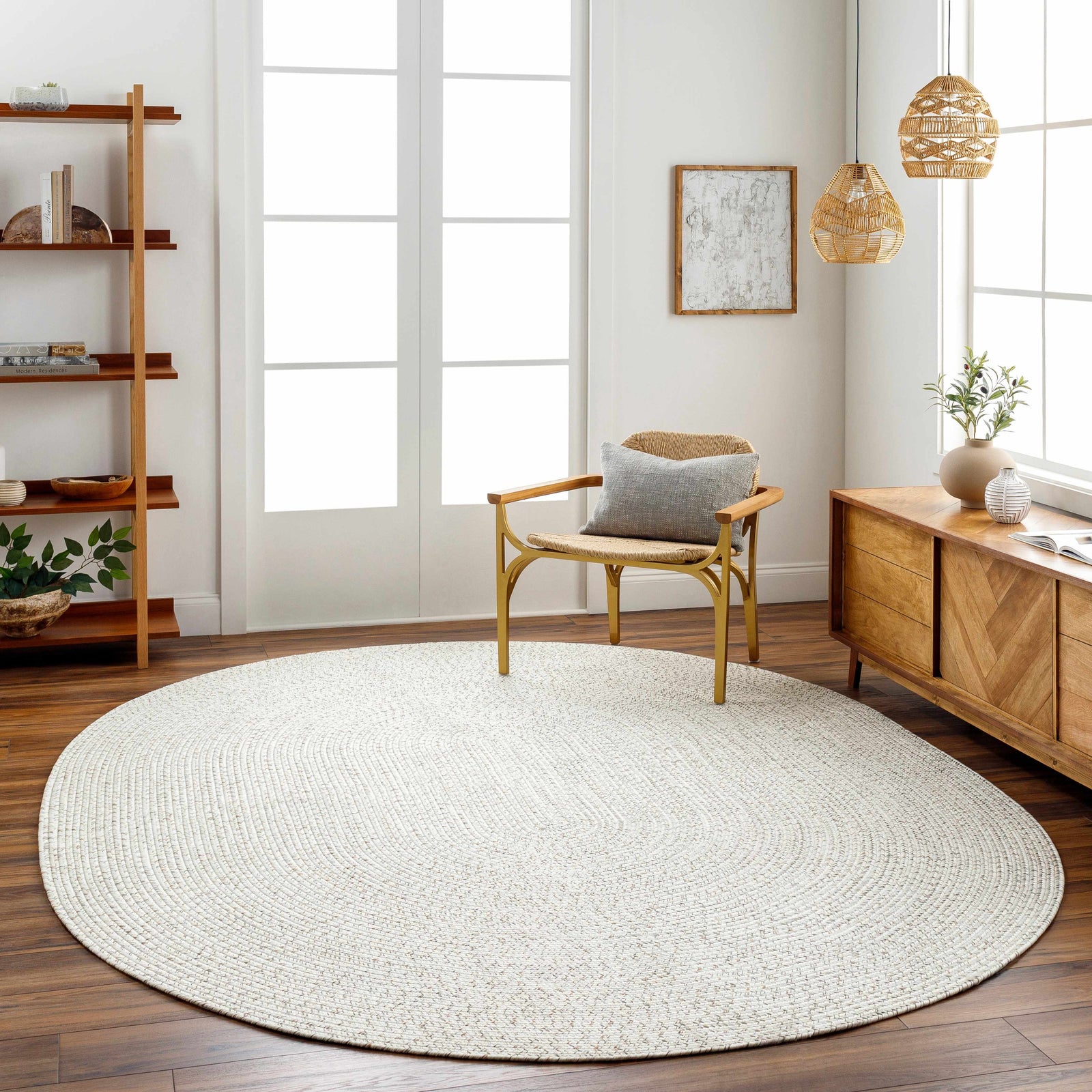 Alfombra trenzada de yute sintético de color beige
