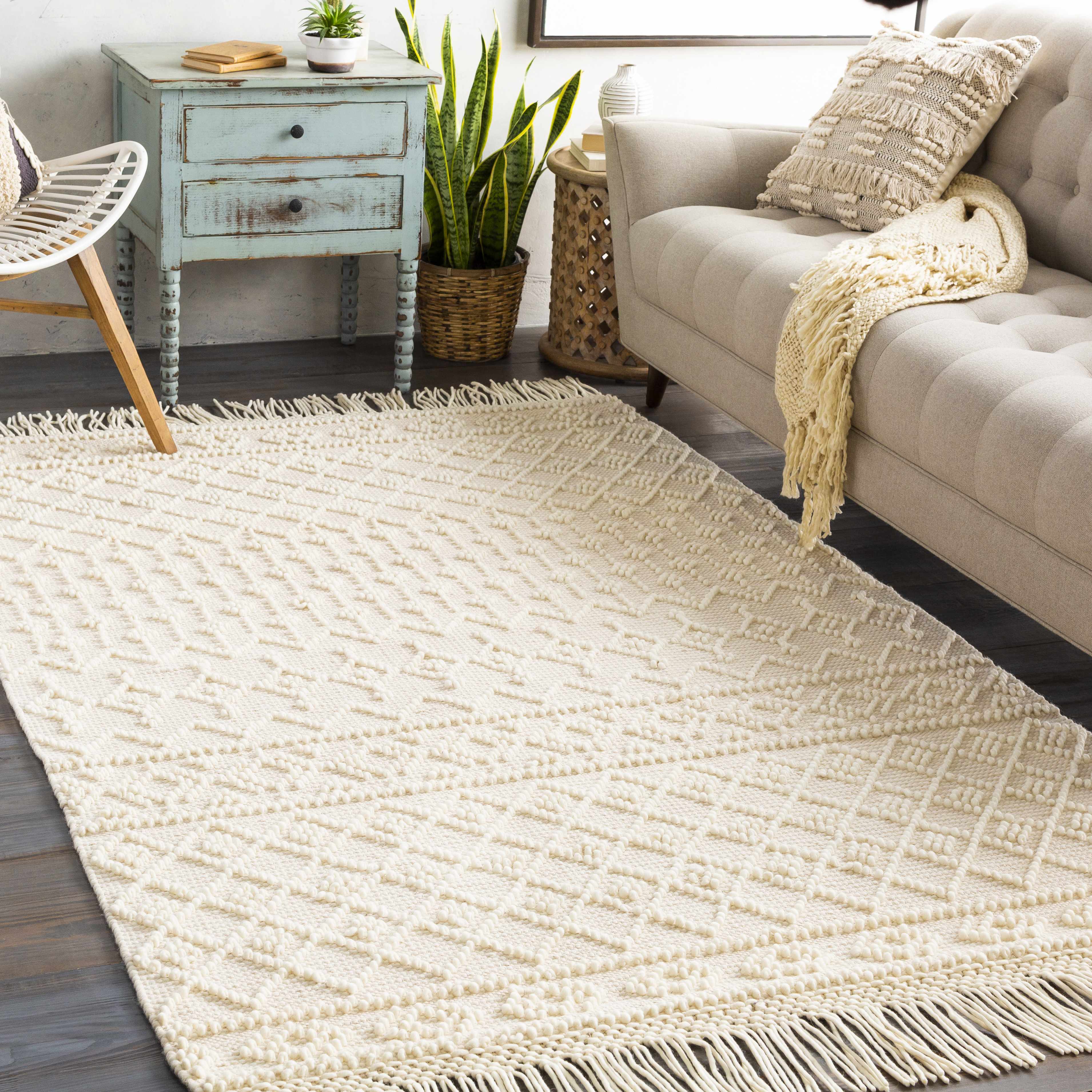 Alfombra de lana y algodón beige Brothers - Liquidación