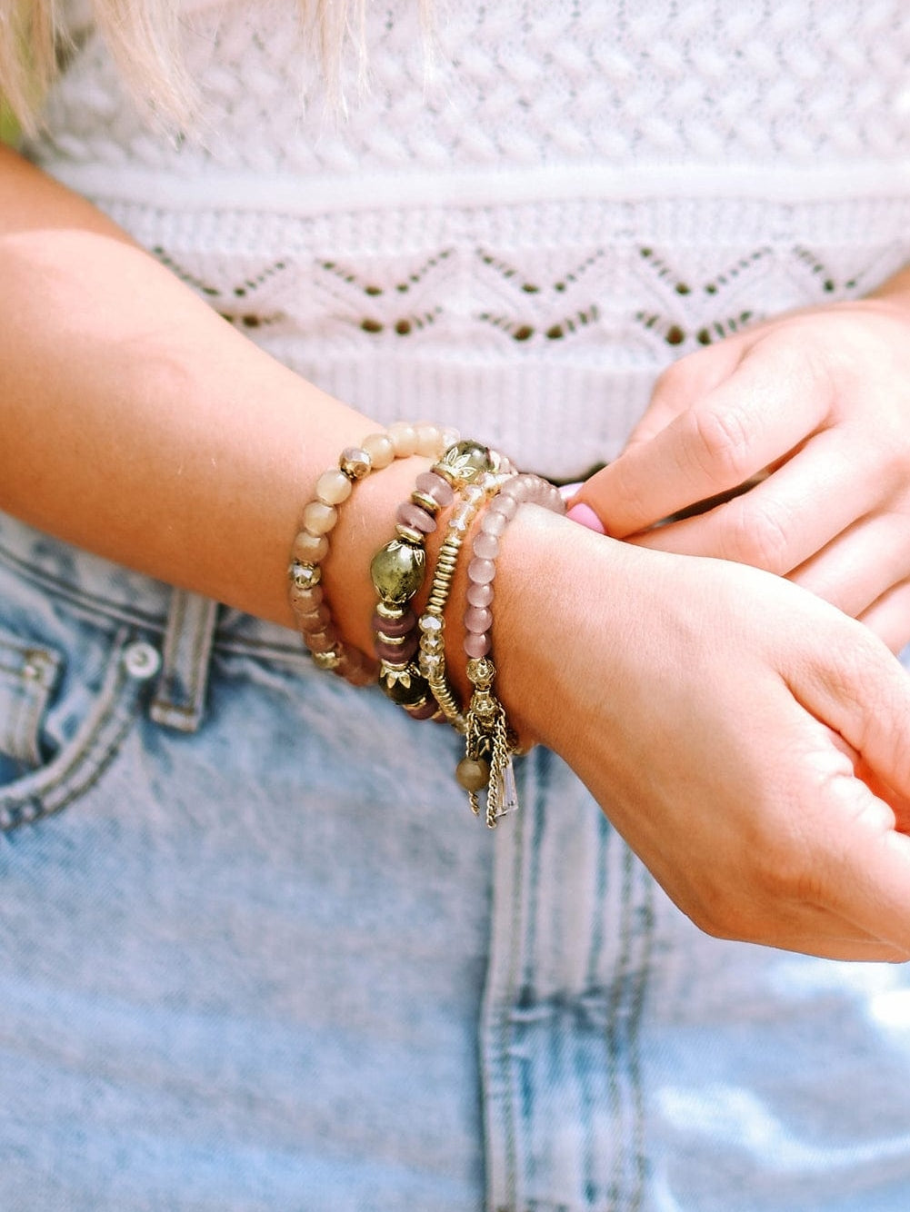 Boho Chic Crystal Beaded Tassel Bracelet with Brown Pendant