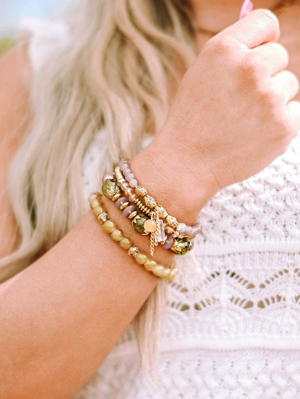 Boho Chic Crystal Beaded Tassel Bracelet with Brown Pendant