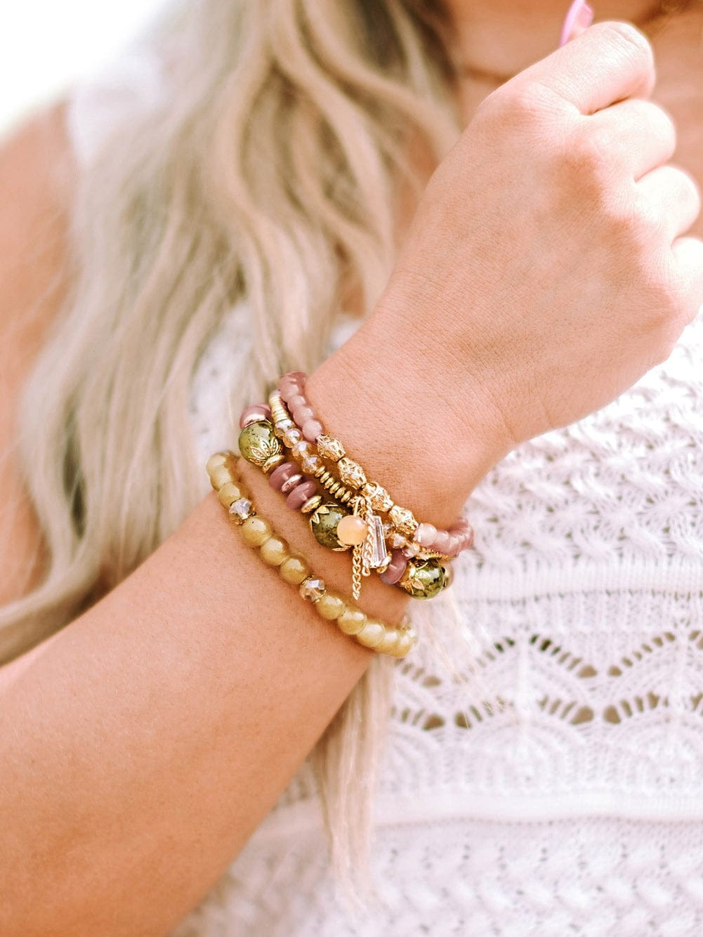 Boho Chic Crystal Beaded Tassel Bracelet with Brown Pendant