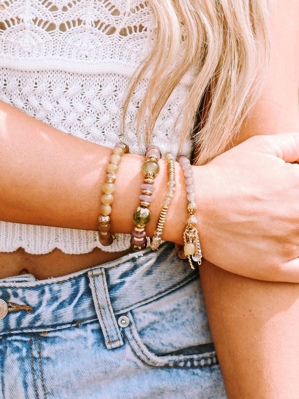 Boho Chic Crystal Beaded Tassel Bracelet with Brown Pendant
