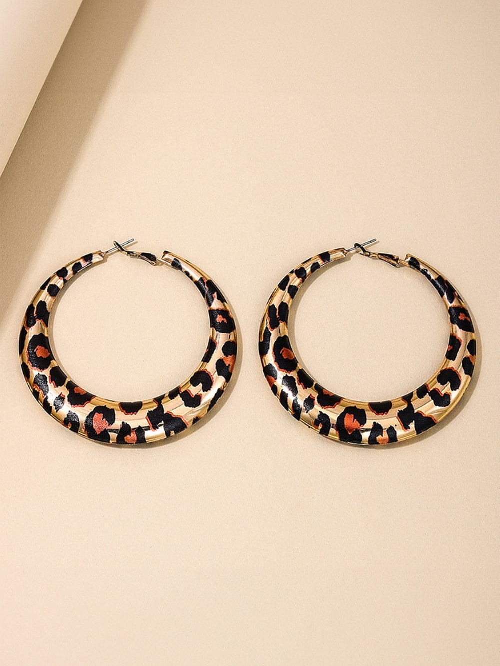 Leopard Print Statement Hoop Earrings in Brown Ferroalloy