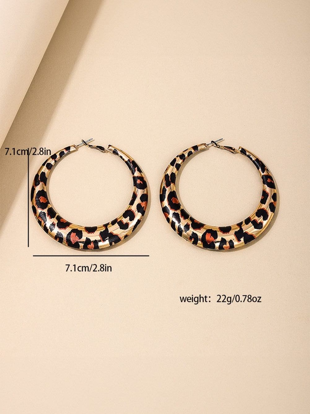 Leopard Print Statement Hoop Earrings in Brown Ferroalloy