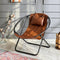 Silla plegable de piel sintética con estructura de metal marrón
