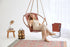 Silla colgante redonda de cuero genuino con estructura de teca marrón