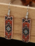 Burgundy Vintage Aztec Geometric Alloy Dangle Earrings