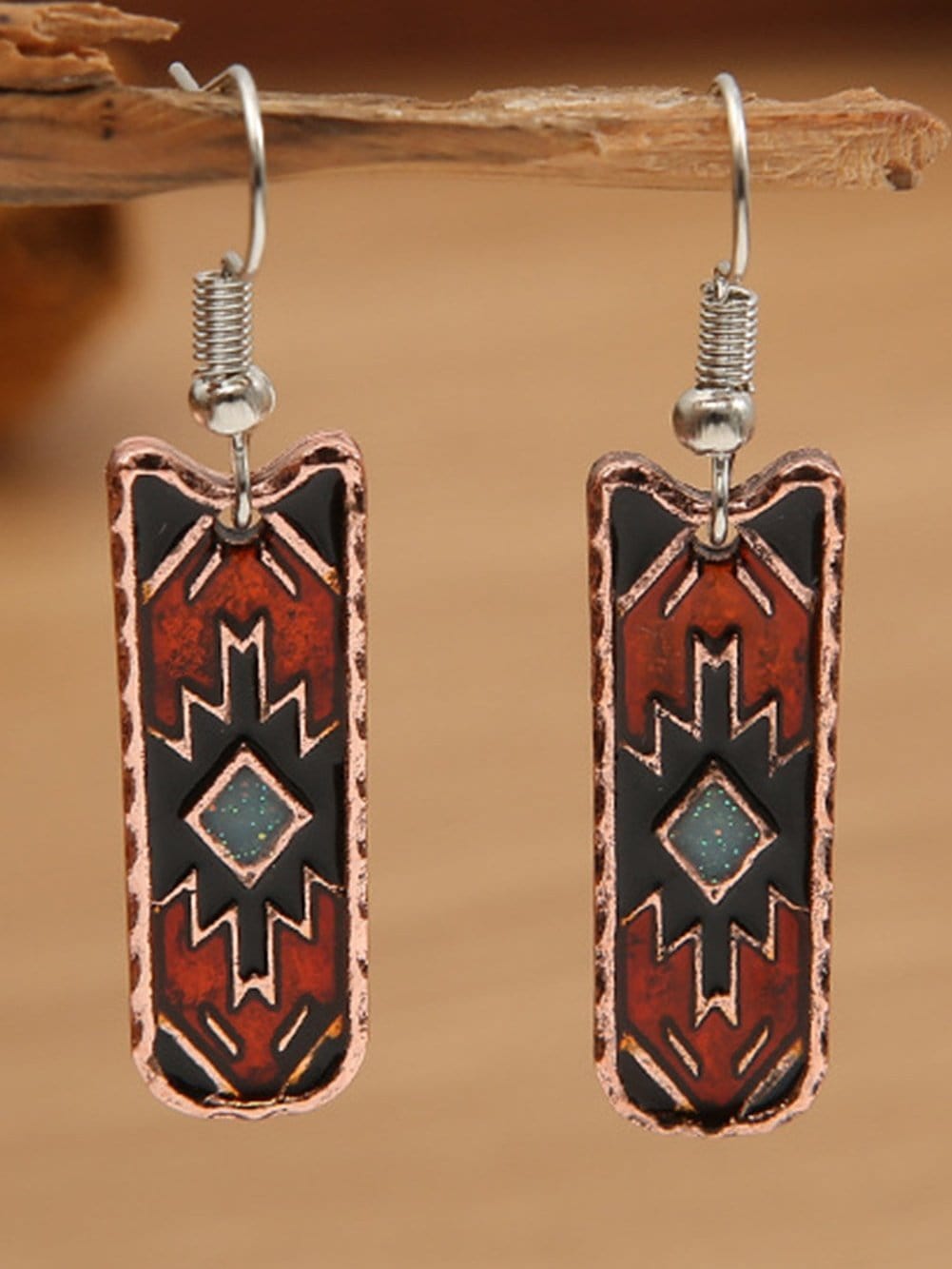 Burgundy Vintage Aztec Geometric Alloy Dangle Earrings