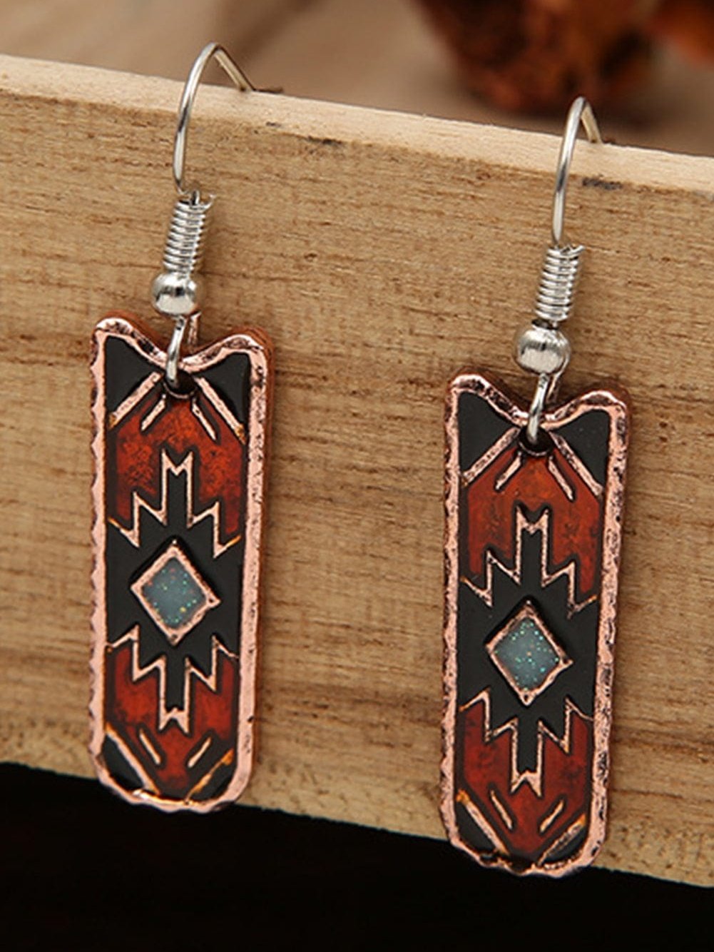 Burgundy Vintage Aztec Geometric Alloy Dangle Earrings
