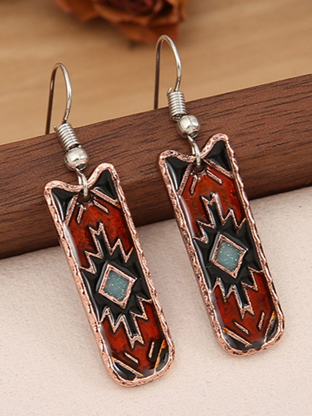 Burgundy Vintage Aztec Geometric Alloy Dangle Earrings