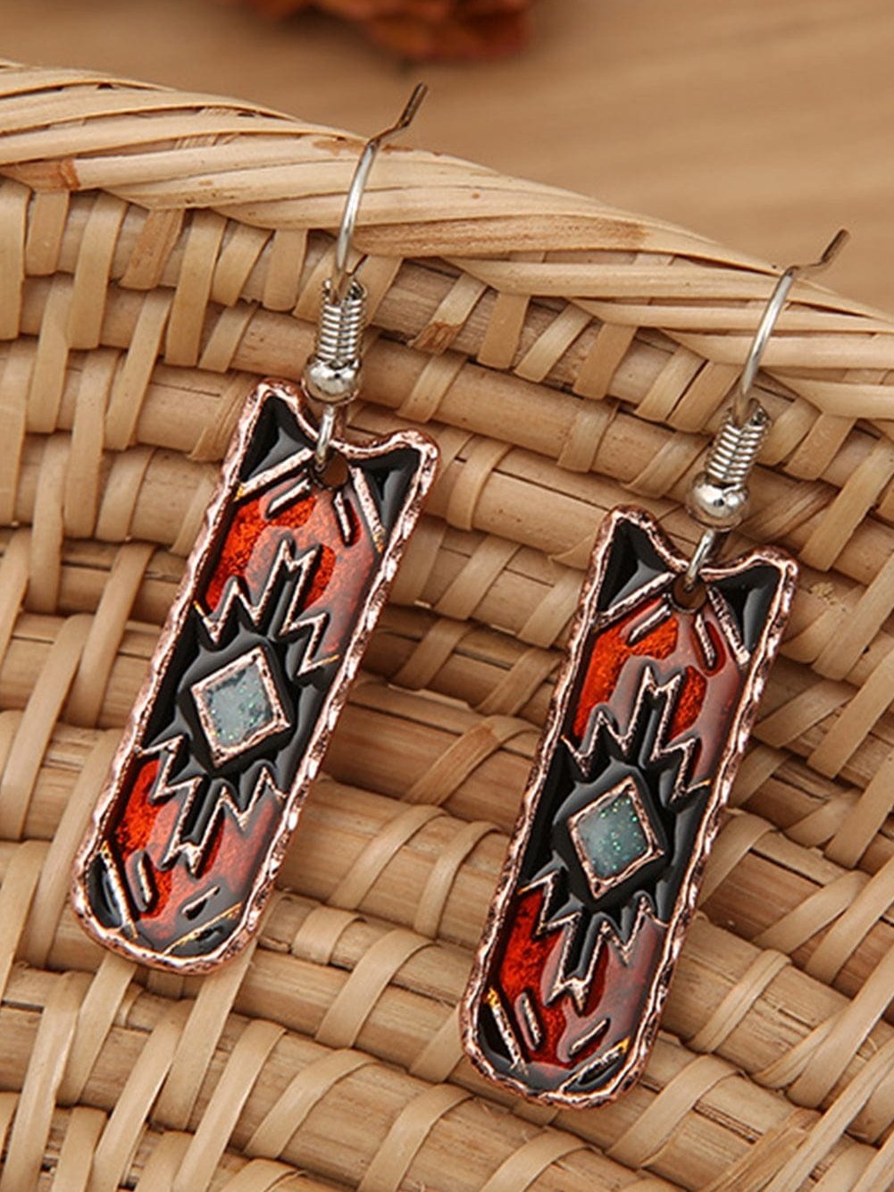 Burgundy Vintage Aztec Geometric Alloy Dangle Earrings