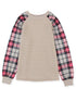 Textured Knit Top with Plaid Sleeves