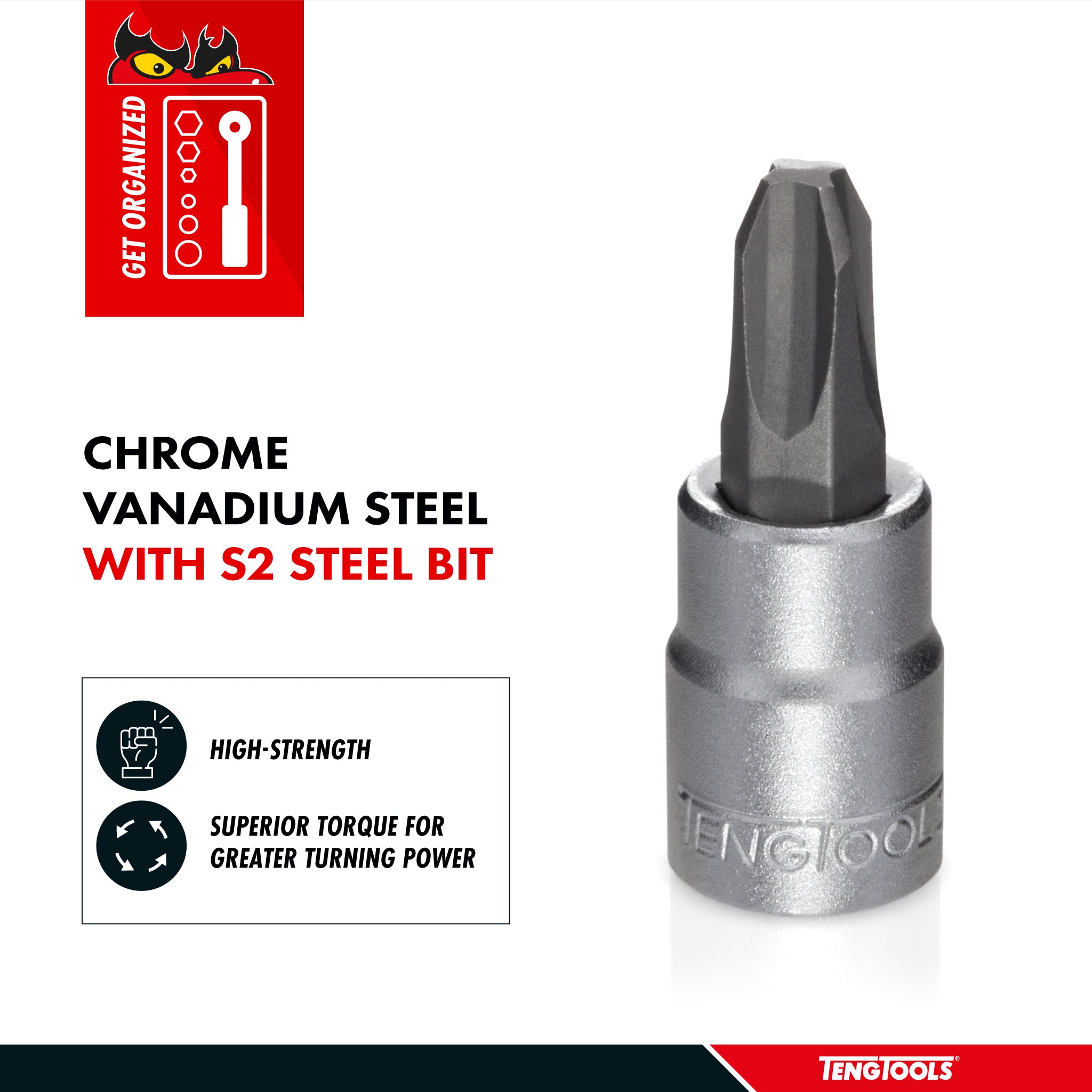 Teng Tools 1/4 Inch Drive Phillips PH Chrome Vanadium Sockets