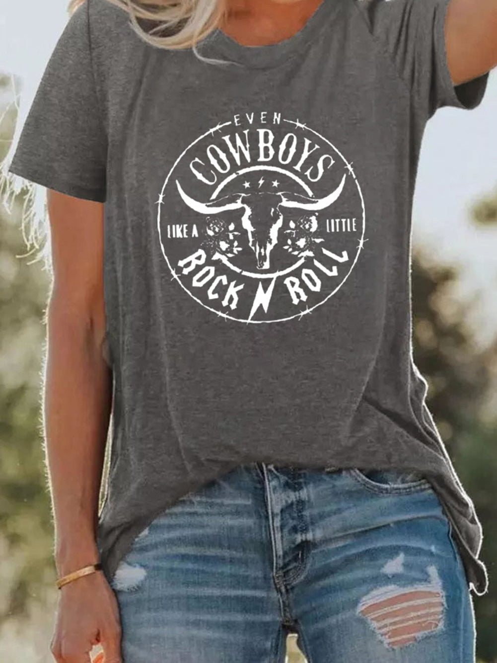 Cow Skull Graphic Tee, Rock n Roll Style