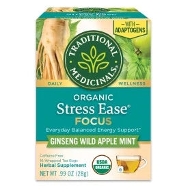 Medicinales tradicionales - Té orgánico para el alivio del estrés y la concentración, 16 bolsitas (paquete de 6) - Mezcla de hierbas relajantes
