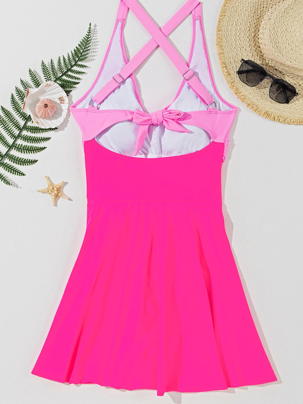 Pink Two-Tone Flared One-Piece Swimsuit