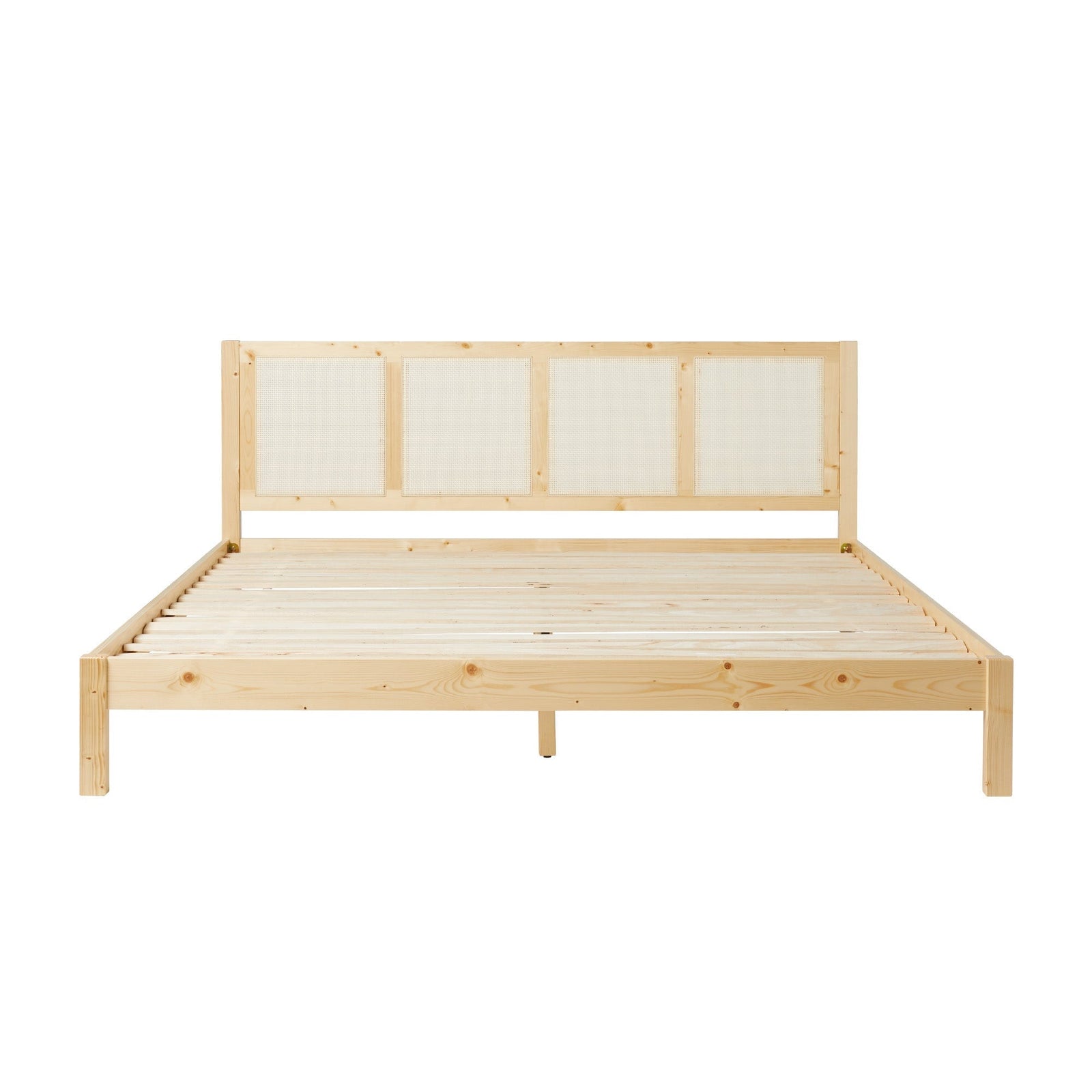 Cama Yasmina con plataforma de madera maciza y paneles de ratán (tamaño Queen o King)