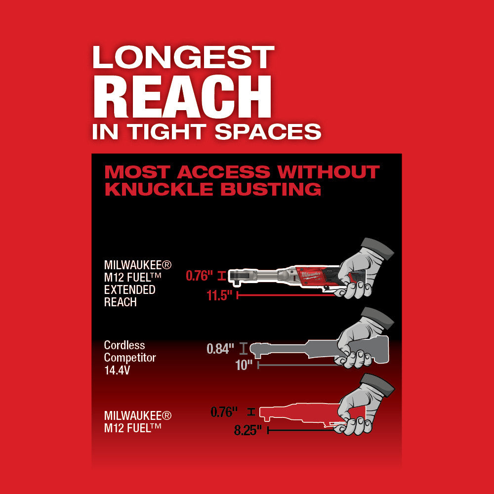 Trinquete de alcance extendido Milwaukee 2560-20 M12 FUEL™ de 3/8 pulg.