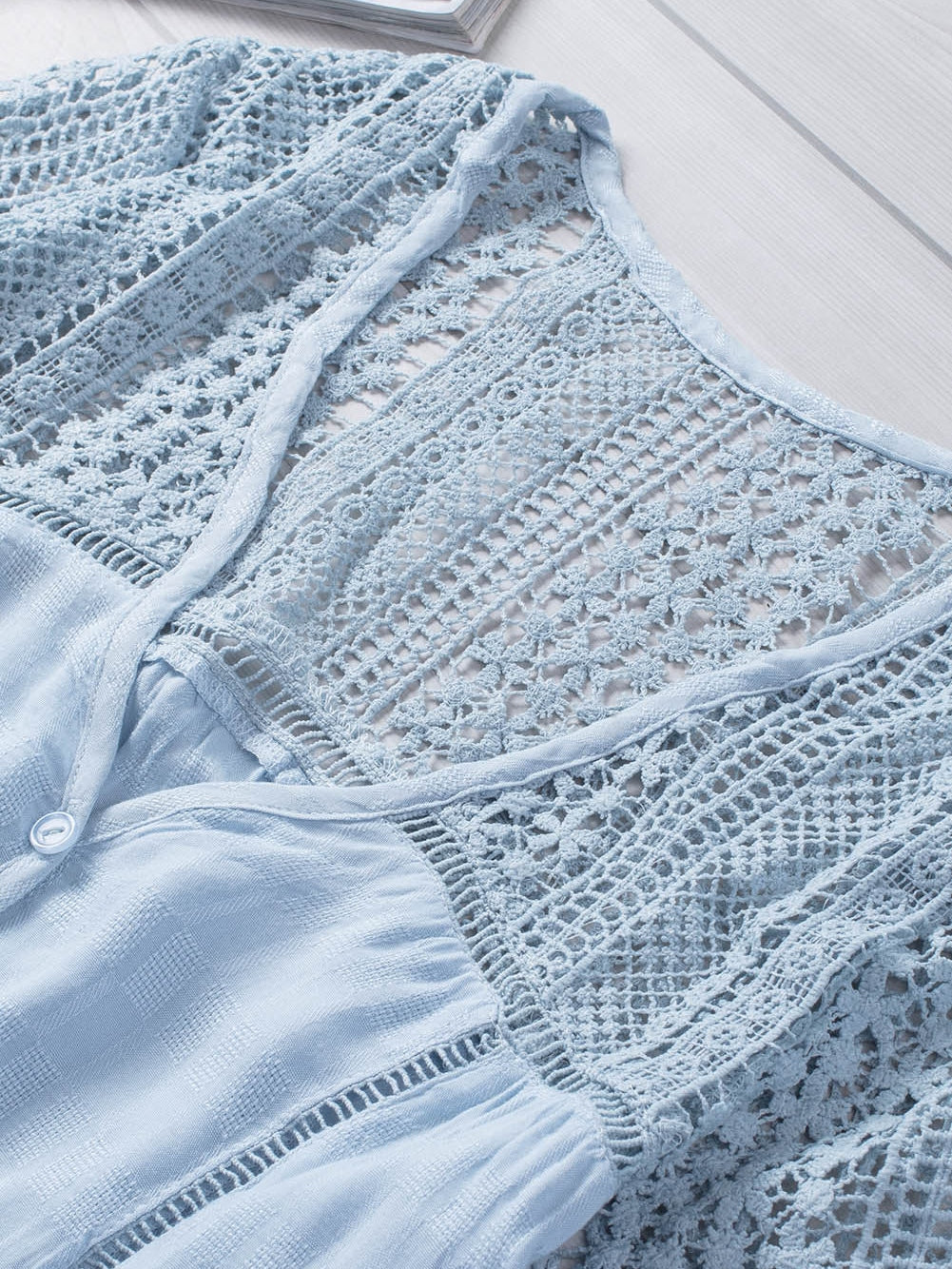 Crochet Insert Button-Down Blouse