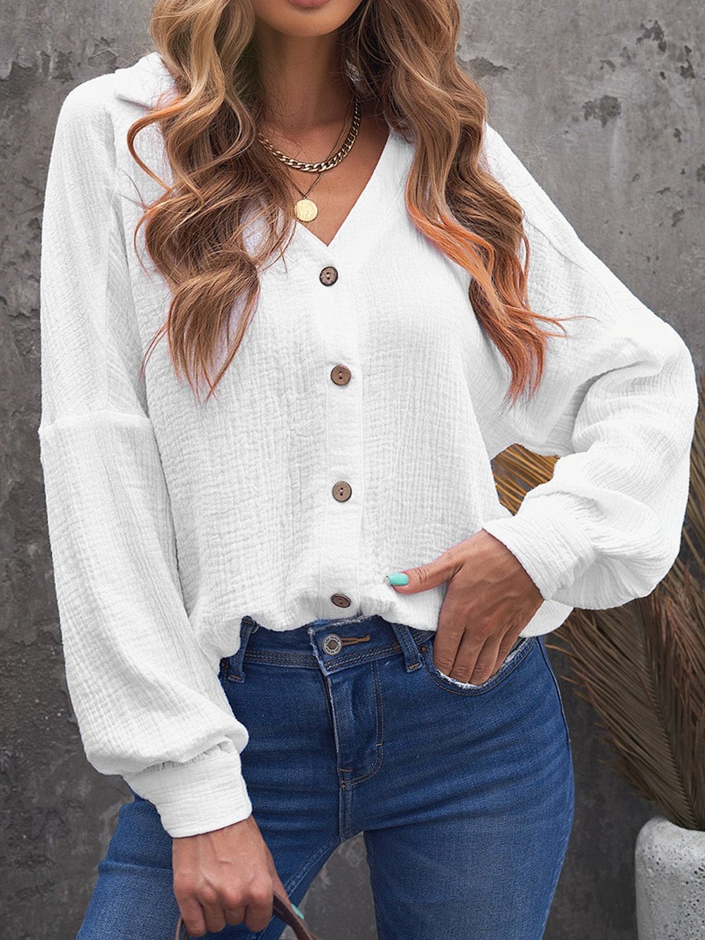 Relaxed Fit Long Sleeve Button-Up
