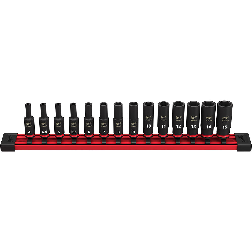 Juego de dados profundos de 6 puntas métricos SHOCKWAVE™ Impact Duty™ de Milwaukee 49-66-7003 de 14 piezas