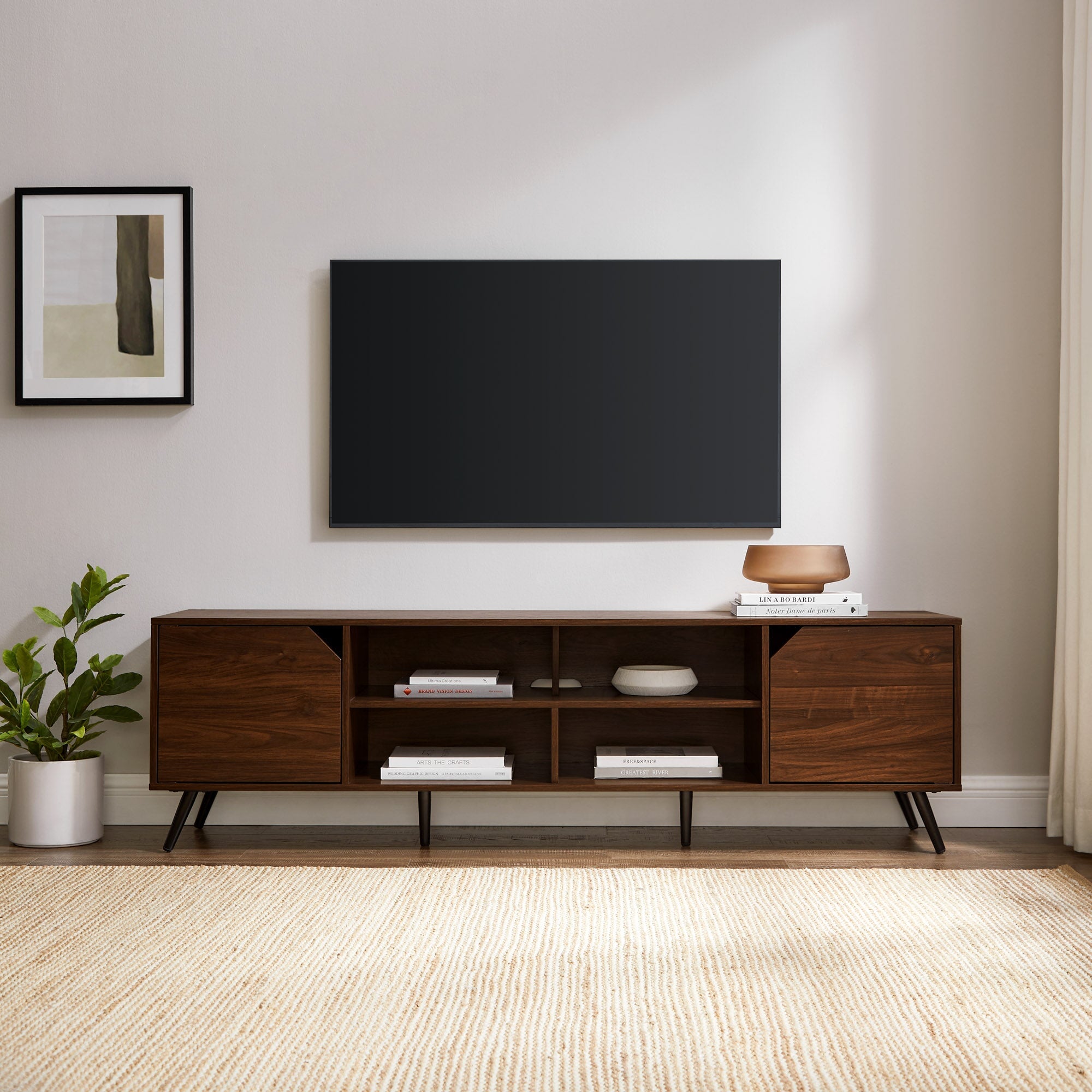 Colección de muebles de TV angulares de estilo moderno de mediados de siglo de Noah