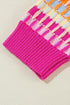 Red Striped Knitted Short Sleeve Sweater Top