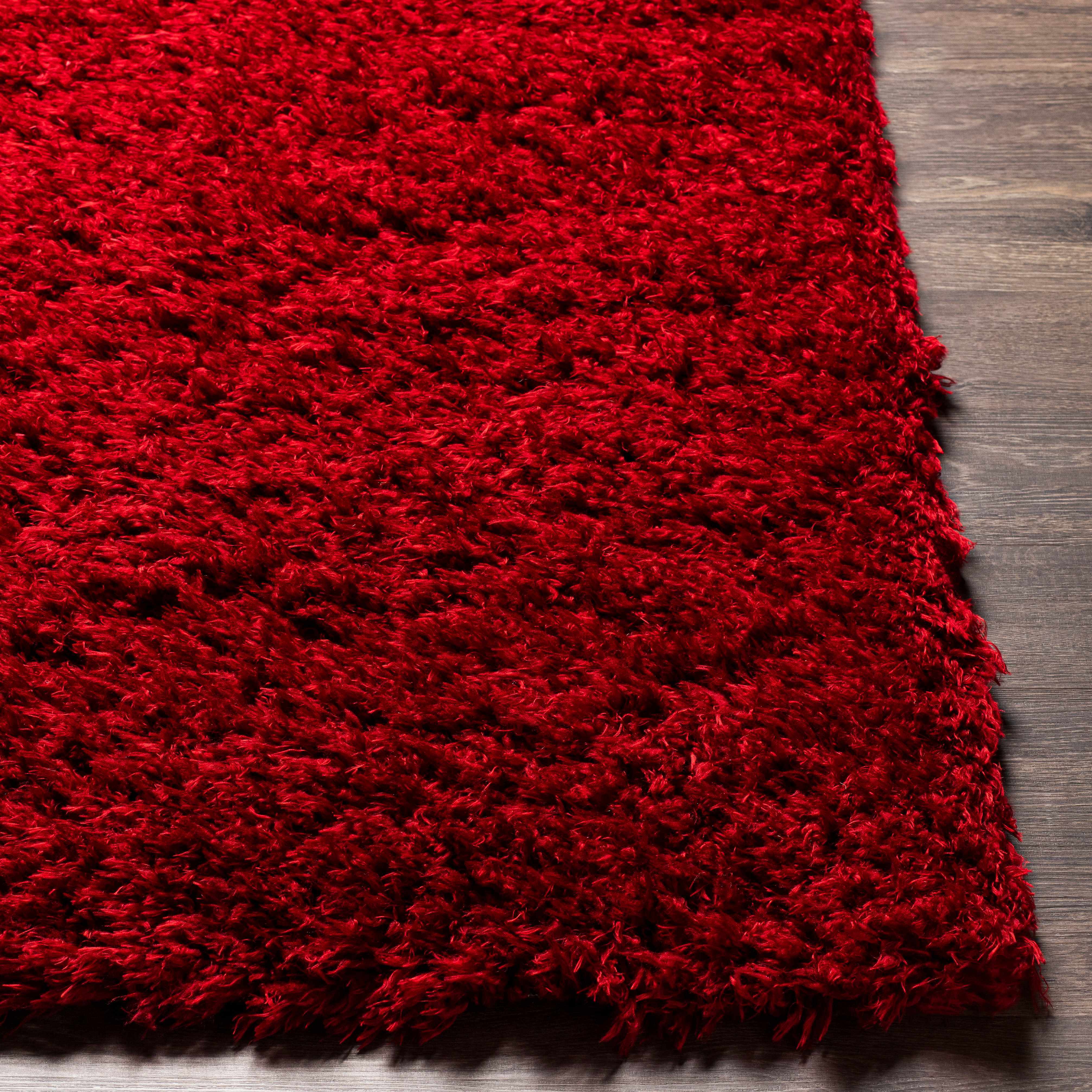 Alfombra peluda de color rojo liso Siari