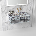 Lavabo de baño de mármol Calacatta Viola con desagüe oculto y espacio de almacenamiento para montaje en pared
