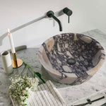 Lavabo cónico para baño sobre tocador de mármol Calacatta Viola, pulido/mate (diámetro de 16" y alto de 6")